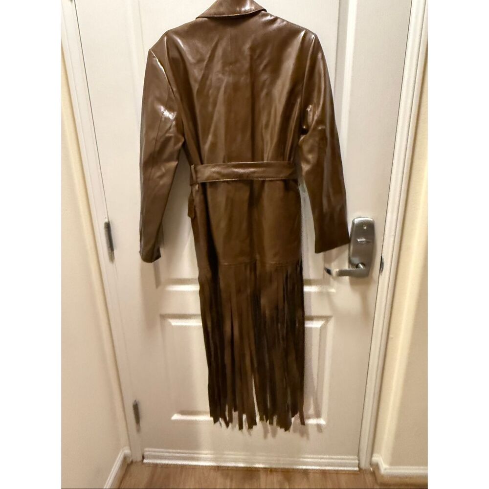 ELLIATT Vegan Leather Fringe Suit Set – Brown Blazer & Maxi Skirt size S NWT - Picture 6 of 11